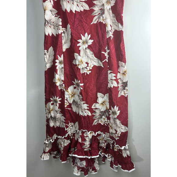 NWT Pacific Legend Hibiscus Red & White Hawaiian Ruffle Long Muumuu Dress XL - Picture 6 of 16